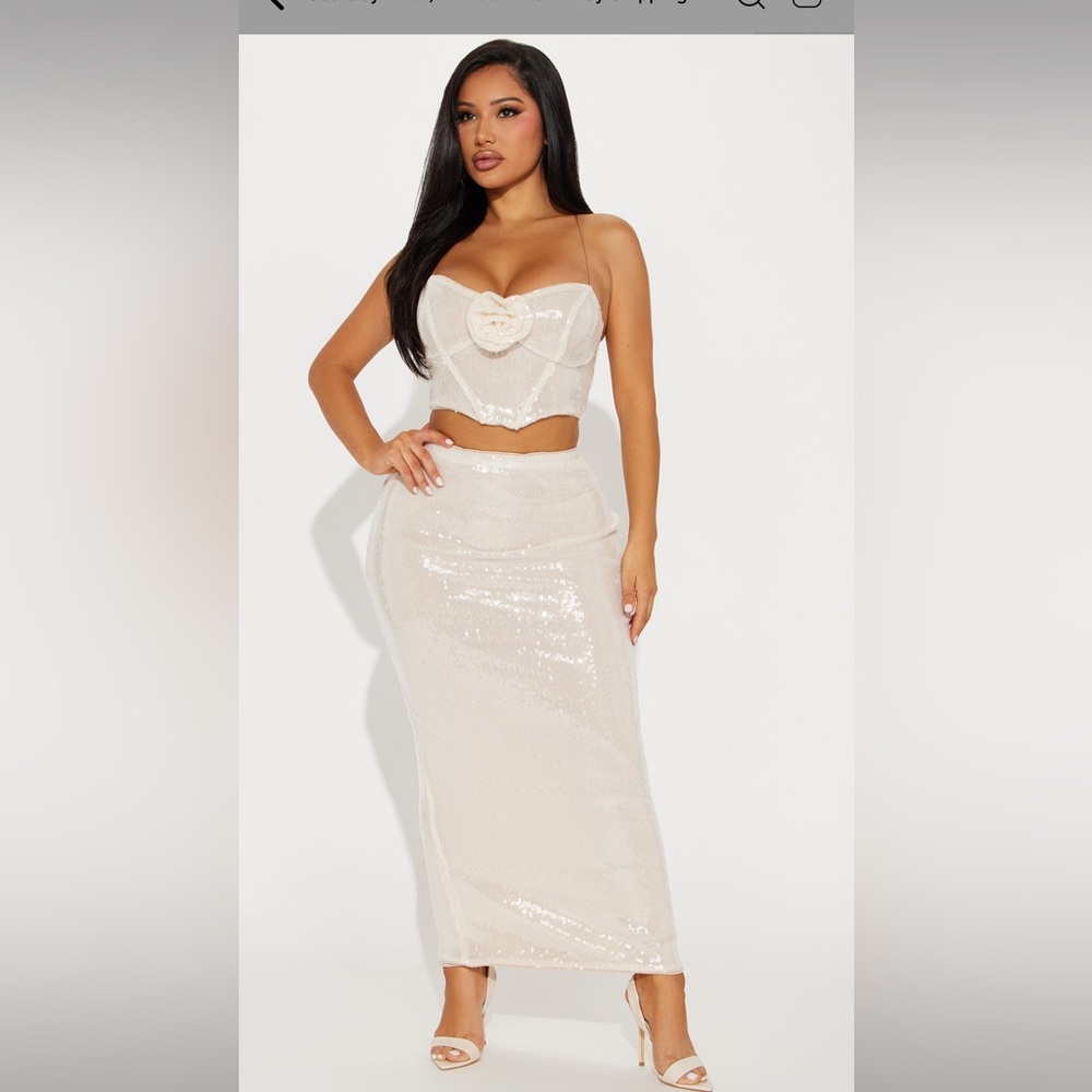 Elegant Cream Sequin 2 piece